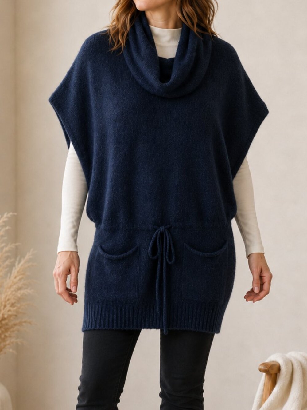 ChairaMente Italy Navy Alpaca Mohair Cowl Sweater Vest M